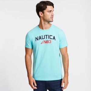 Nautica Men's Light Blue Big Wave Logo Tee